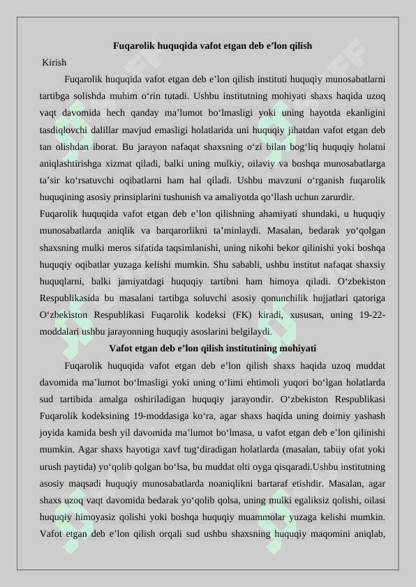 Fuqarolik huquqida vafot etgan deb e’lon qilish 25 2