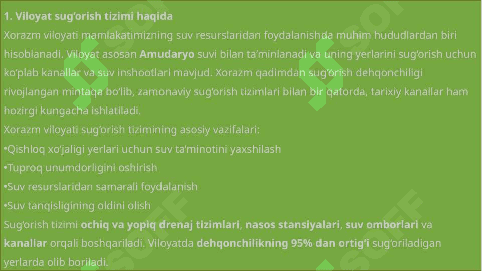 Xorazm viloyatining sug‘orish tizimi va kanallari 3