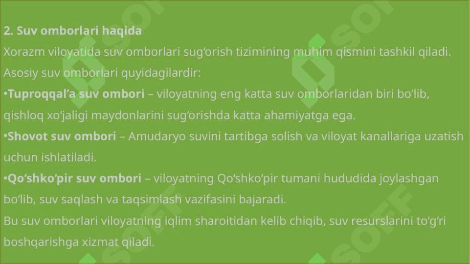 Xorazm viloyatining sug‘orish tizimi va kanallari 4