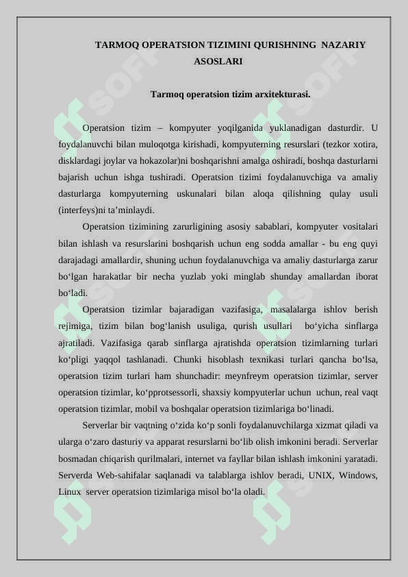 Zamonaviy tarmoq operatsion tizimlari va ularni taxlil qilish 2