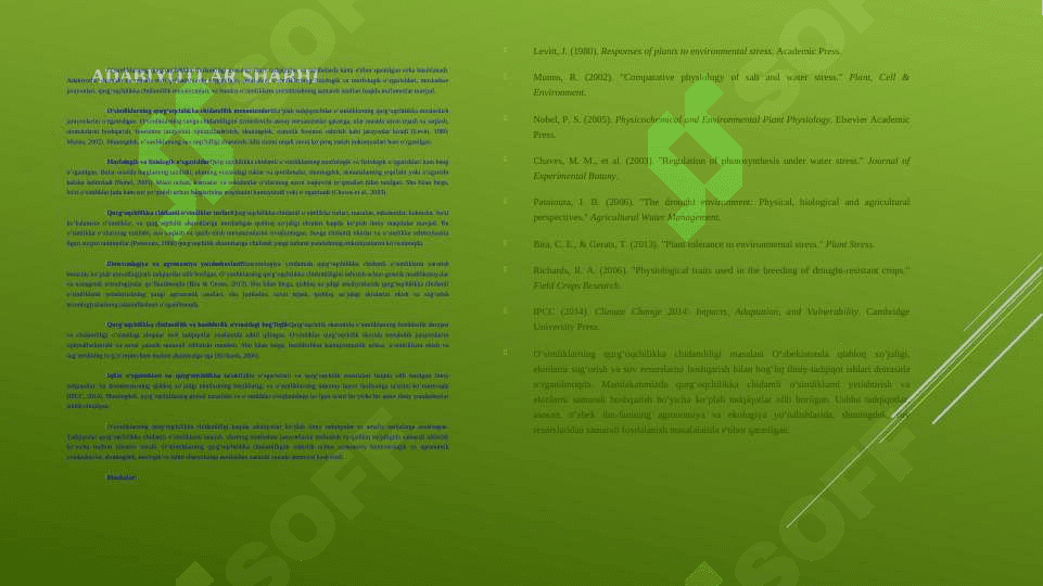 O`simliklarning qurg`oqchilikka chidamliligi 3
