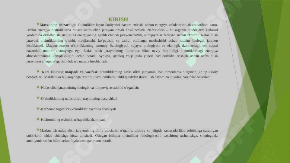 O`simliklarning nafas olishi 2