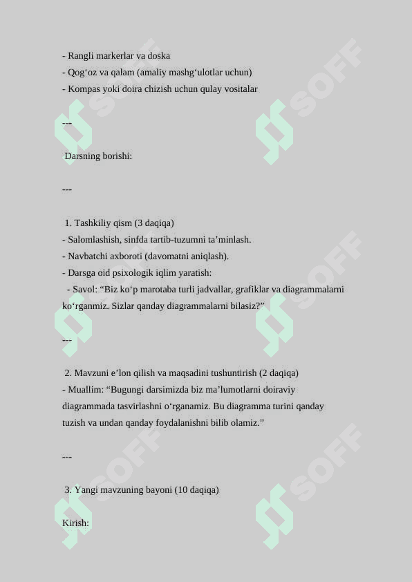 Ma’lumotlarni doiraviy diagrammada tasvirlash ( Dars ishlanmasi ) 2