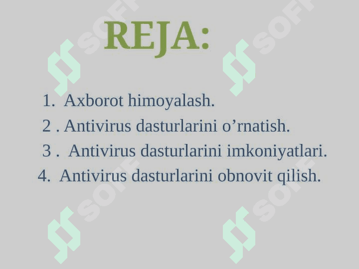 Axborotni himoyalash. Antivirus dasturlari va ularni o’rnatish. Antivirus dasturining imkoniyatlari va ularni obnavit qilish 2