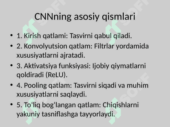 CNN arxitekturasi va ishlash strukturasi. Konvulatsion qatlamlarni hisoblash. 3