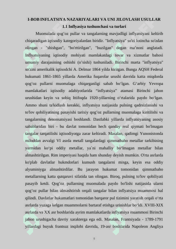 INFLATSIYANING MOHIYATI VA KELIB CHIQISH SABABLARI 8