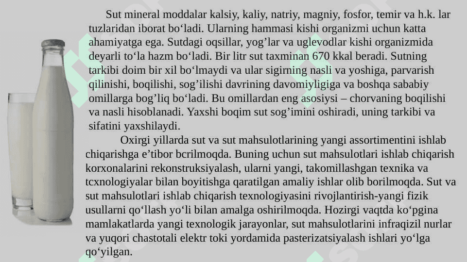 Sut va sut mahsulotlarini ishlab chiqarish texnologiyasi 4