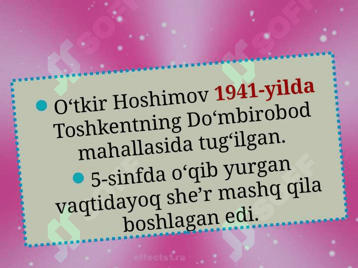 O'tkir Hoshimov hayoti va ijodi.(slayd) 3