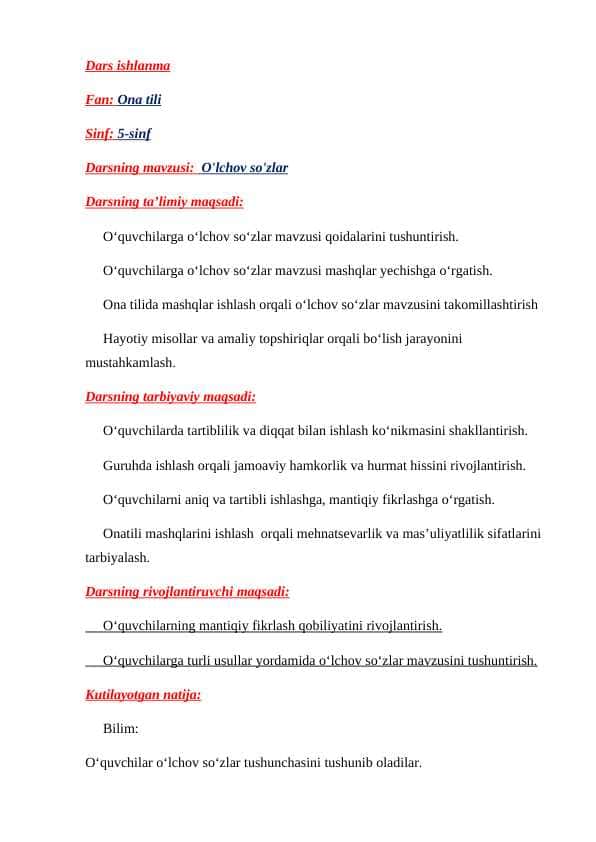 O'lchov so'zlar