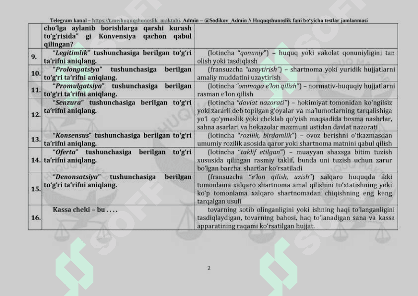 2024-2025 Yillar uchun ichki ishlar va maktab bitiruvchilari uchun umumiy huquq fanidan test savollari javoblari bilan 2