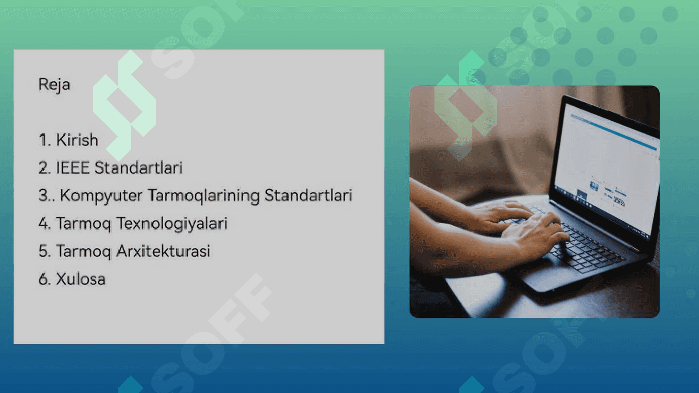 Kompyuter tarmoqlarining standartlari. IEEE oilasi standartlarini o'rganish. 2