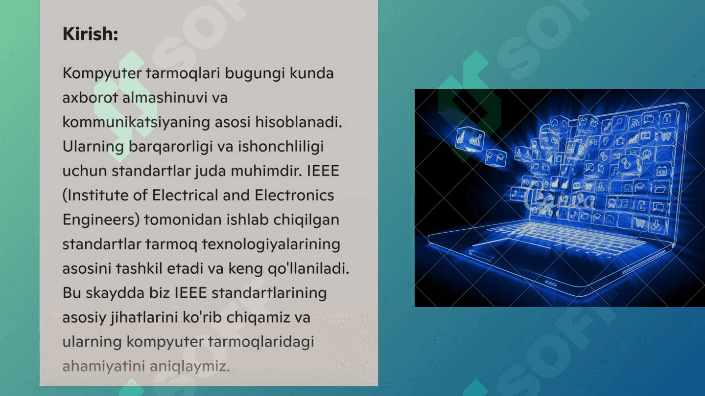 Kompyuter tarmoqlarining standartlari. IEEE oilasi standartlarini o'rganish. 3