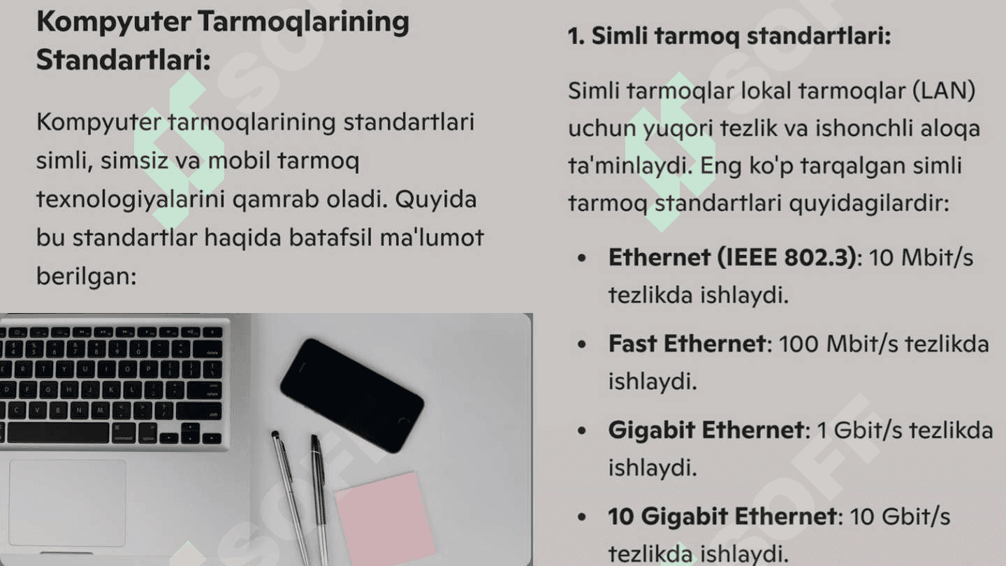 Kompyuter tarmoqlarining standartlari. IEEE oilasi standartlarini o'rganish. 7