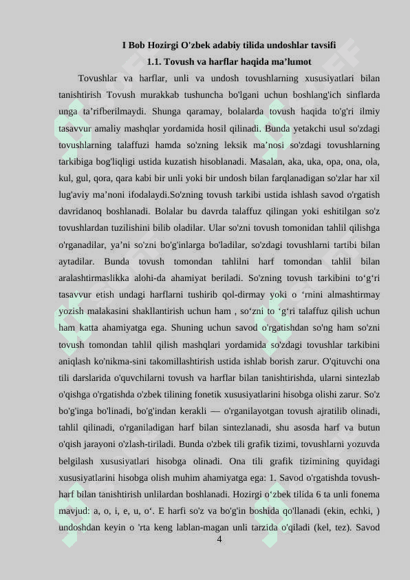 HOZIRGI O'ZBEK ADABIY TILIDA UNDOSHLAR TAVSIFI (FIZIK-AKUSTIK, ANOTOMIK-FIZALOGIK VA FUNKSIONAL FONOLOGIK ASPEKTLAR) 4
