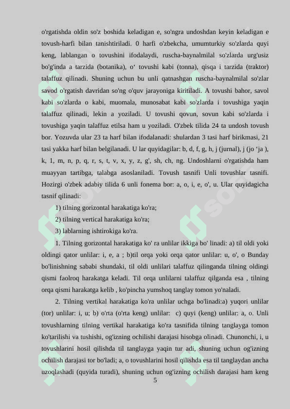 HOZIRGI O'ZBEK ADABIY TILIDA UNDOSHLAR TAVSIFI (FIZIK-AKUSTIK, ANOTOMIK-FIZALOGIK VA FUNKSIONAL FONOLOGIK ASPEKTLAR) 5