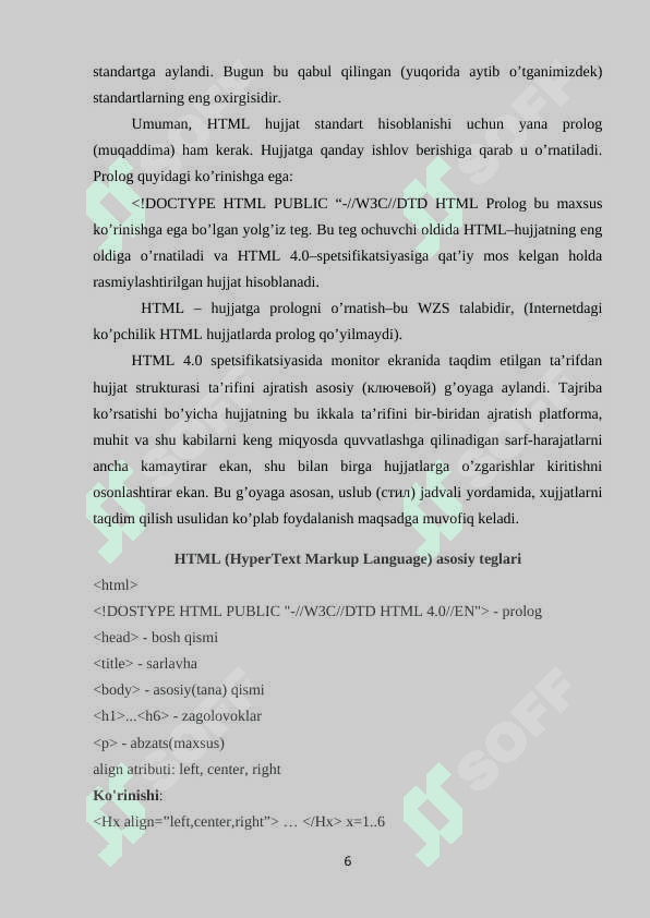 HTML TILIGA KIRISH, UNING ASOSIY ELEMENTLARI. TEG TUSHUNCHASI 6