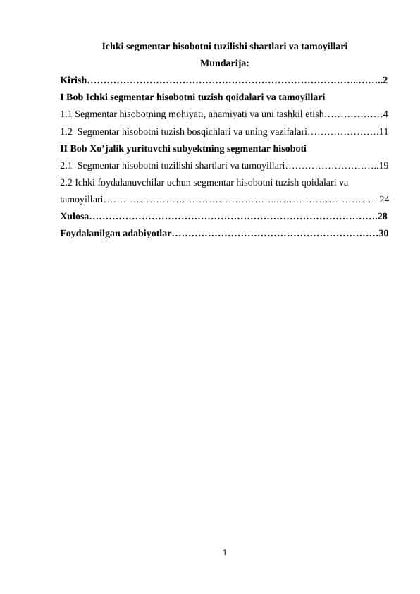 Ichki segmentar hisobotni tuzilishi shartlari va tamoyillari