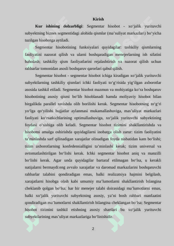 Ichki segmentar hisobotni tuzilishi shartlari va tamoyillari 2