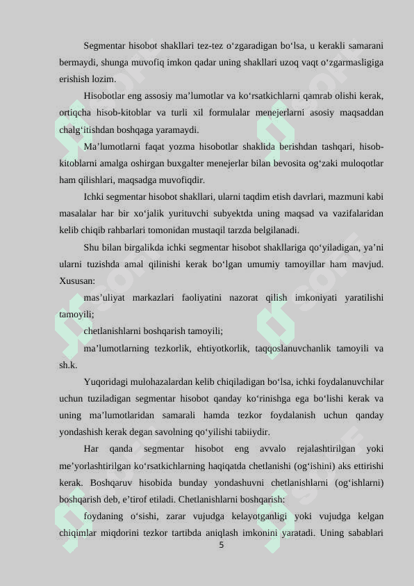 Ichki segmentar hisobotni tuzilishi shartlari va tamoyillari 5