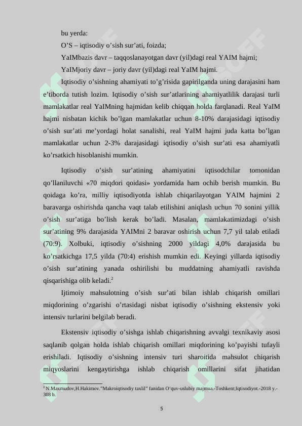 IJTIMOIY-IQTISODIY  O’SISHNI  DASTURLASH,  PROGNOZLASH VA REJALASHTIRISH 5