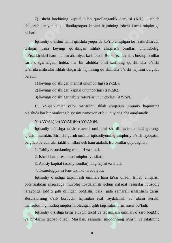 IJTIMOIY-IQTISODIY  O’SISHNI  DASTURLASH,  PROGNOZLASH VA REJALASHTIRISH 8