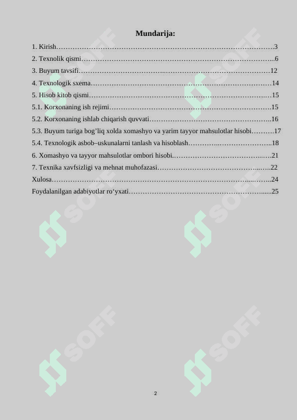 Yillik unumdorligi 600 ming m3 bo‘lgan Keramik pardozbop g’isht ishlab chiqarish texnologiyasi 2