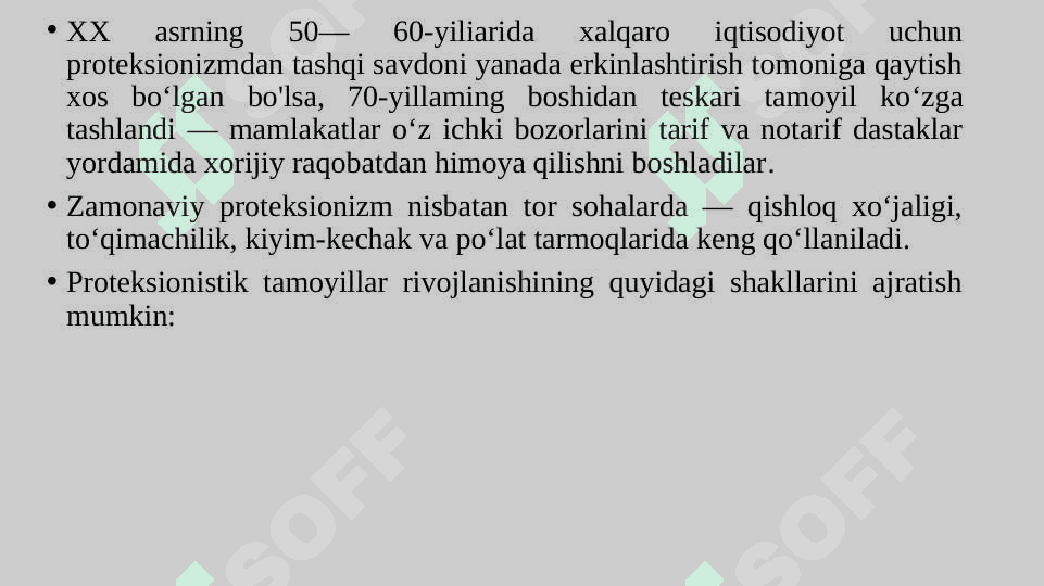 Tashqi savdoni davlat tomonidan tartibga solish va boshqarish yo’llariTashqi savdoni davlat tomonidan tartibga solish va boshqarish yo’llari 7