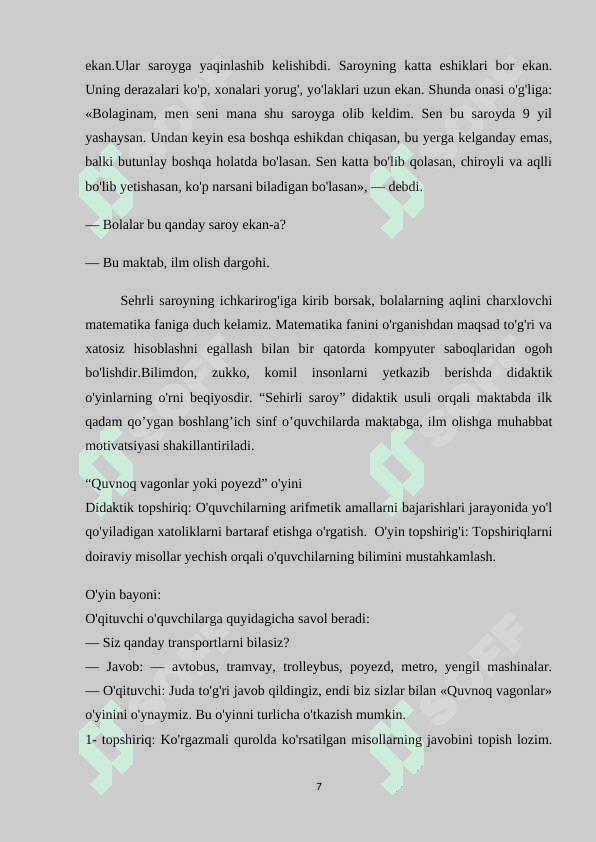 Ko’p xonali sonlar ustida arifmetik amallarni bajarishni o’rgatishda didaktik o’yinlardan foydalanish. 7