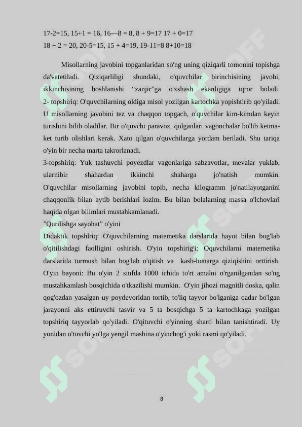 Ko’p xonali sonlar ustida arifmetik amallarni bajarishni o’rgatishda didaktik o’yinlardan foydalanish. 8