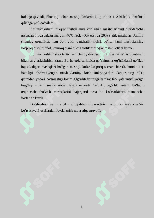 KOORDINATSIYA VA  EGILUVCHANLIK MASHQLARINING SPORTCHILARNING TEXNIKASIGA TA’SIRI 8
