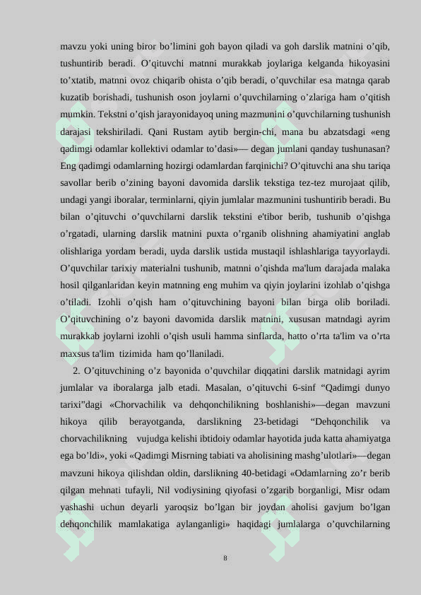 O'quvchilarning darslik matni va illyustrasiyalar bilan ishlash usullari 8