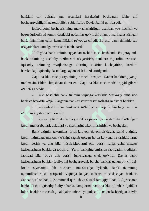 MARKAZIY BANKNING MOLIYA BOZORIDAGI FAOLIYATI VA OPERATSIYALARI 8