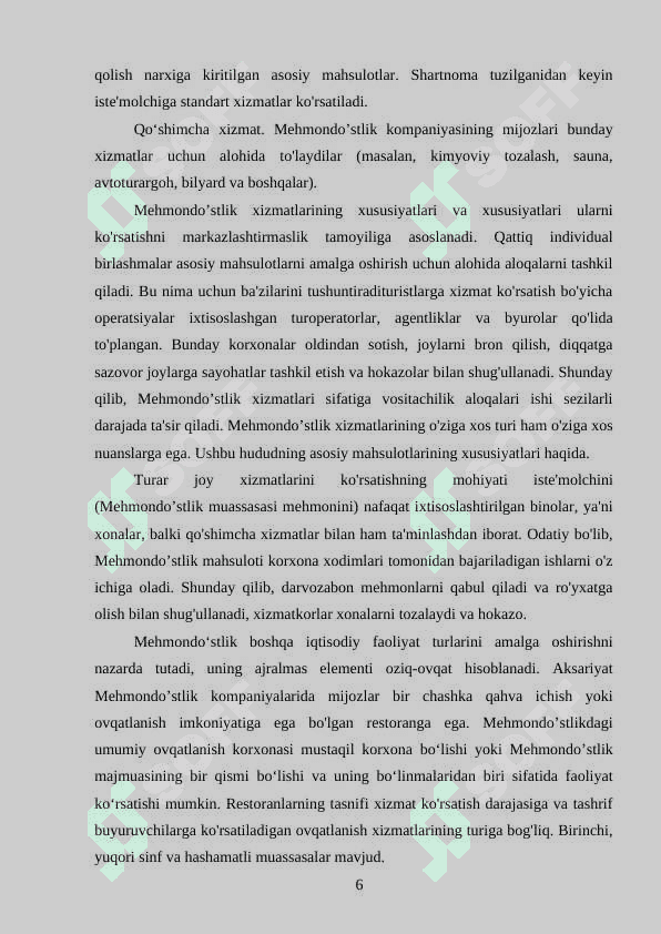 Mehmondo'stlik industryasi xizmat ko'rsatish faoliyatida biznesni rejalashtirish jarayonlari 6