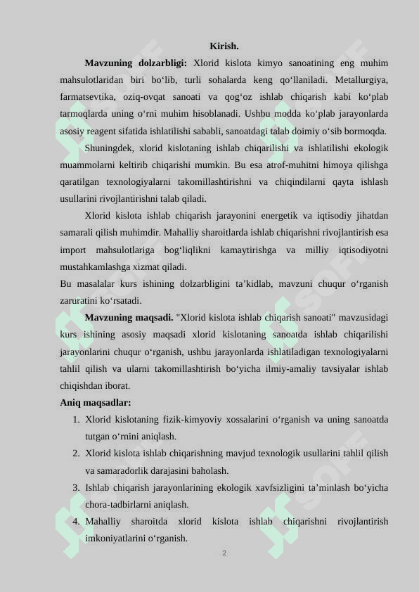 Xlorid kislota ishlab chiqarish sanoati 2