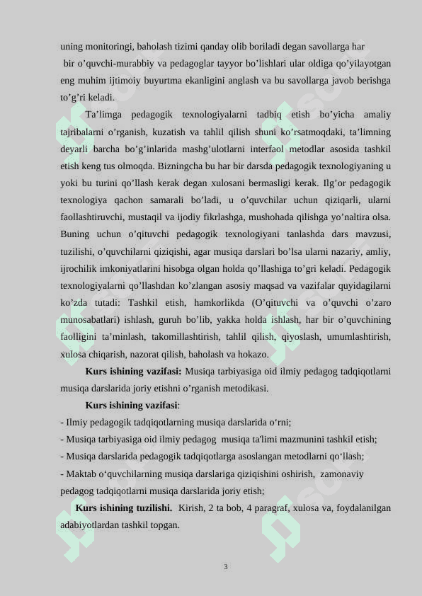 MUSIQA TARBIYASIGA OID ILMIY PEDAGOG TADQIQOTLARNI MUSIQA DARSLARIDA JORIY ETISH 3