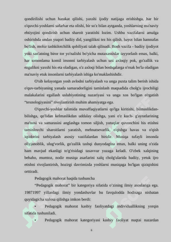 MUSIQA TARBIYASIGA OID ILMIY PEDAGOG TADQIQOTLARNI MUSIQA DARSLARIDA JORIY ETISH 6