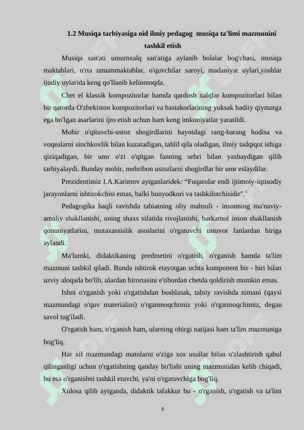 MUSIQA TARBIYASIGA OID ILMIY PEDAGOG TADQIQOTLARNI MUSIQA DARSLARIDA JORIY ETISH 8