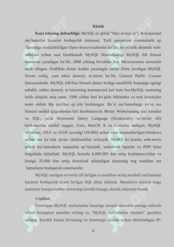 MySQL MA’LUMOTLAR BAZASI 2