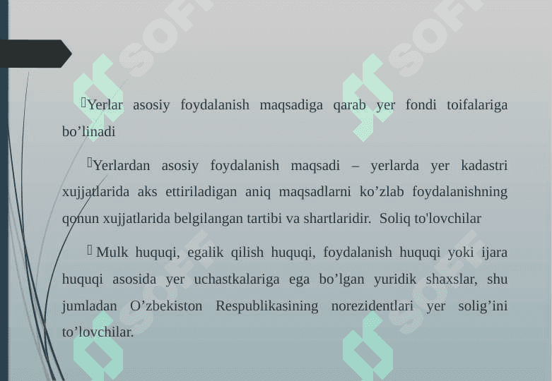 Yer qa’ridan foydalanganlik uchun soliq va uning stavkalarini belgilash mezonlari 8