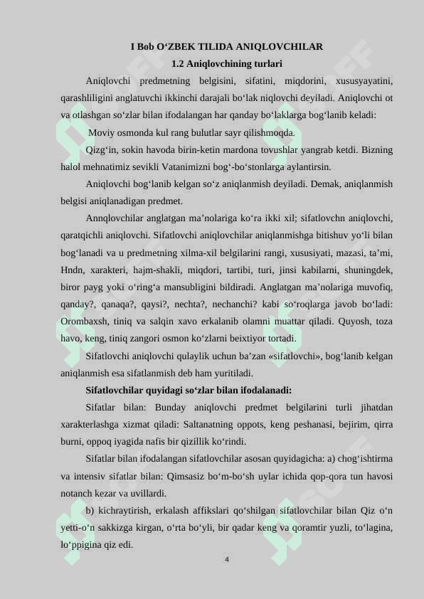 O‘ZBEK TILIDA ANIQLOVCHILAR, ERKIN VOHIDOV ASARLARI MISOLIDA 4