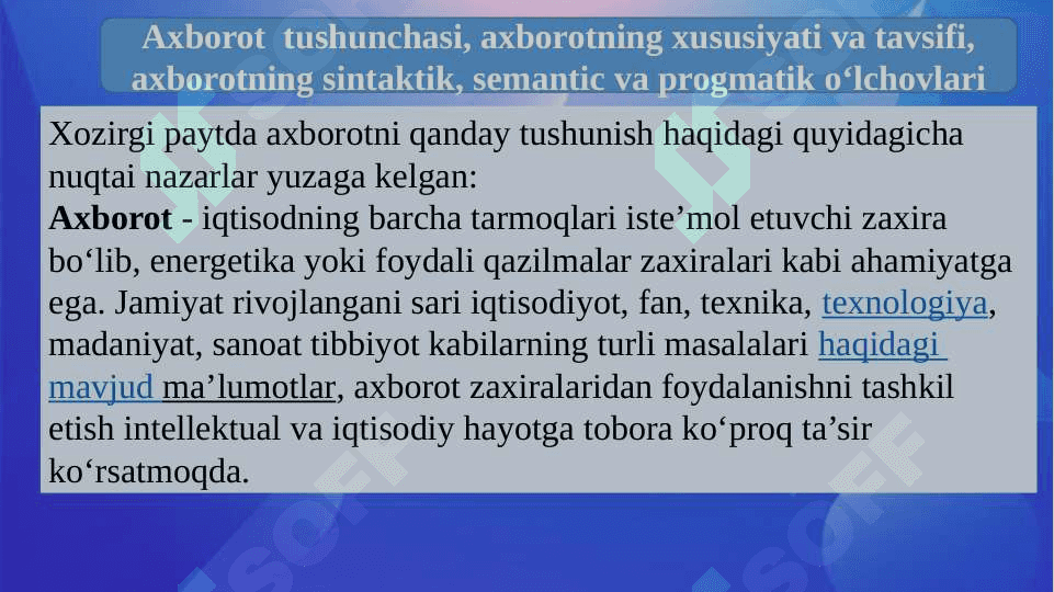 Zamonaviy axborot texnologiyalari va ularni qo‘llanilishi. Axborot texnologiyalarining kontseptual asoslari. 4