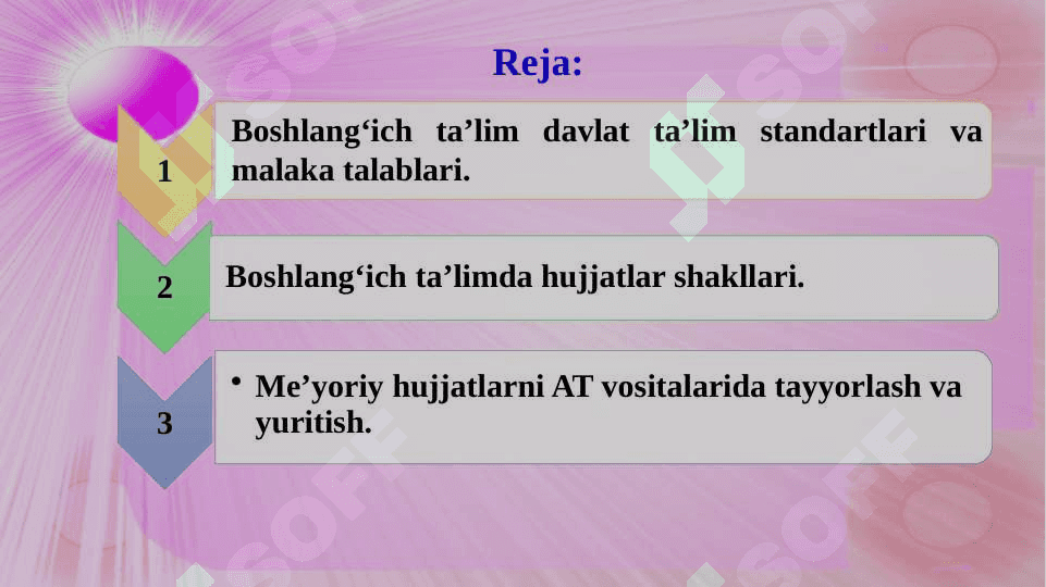 Boshlang‘ich sinf o‘qituvchilarinining me’yoriy hujjatlariga qo‘yiladigan talablar va ularni dasturiy vositalarda shakllantirish. 2