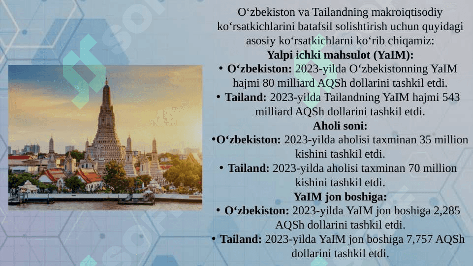O‘zbekiston va Tailandning makroiqtisodiy ko‘rsatkichlarini solishtirish 4