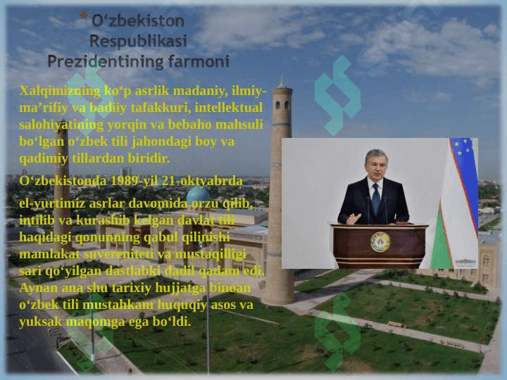 Respublikamizda o‘zbek tilini davlat tili sifatidagi nufuzini oshirish bo‘yicha qilinayotgan ishlar 3