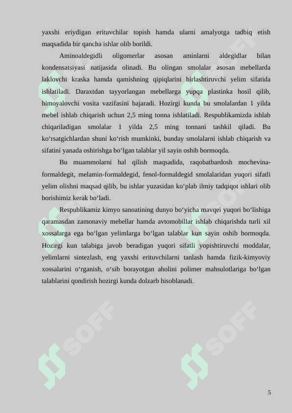 QAMISHLI DSP UCHUN MAHALLIY XOMASHYOLARDAN SAMARALI KLEY MAHSULOTI OLISH TEXNOLOGIYASINI ISHLAB CHIQISH 5