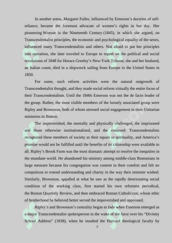 ABOLITIONISM AND TRANSCENDENTALISM IN AMERICAN LITERATURE 7