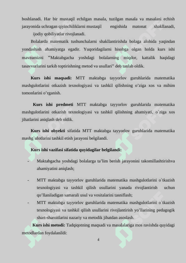 maktabgacha yoshdagi bolalarning son va sanoq bo‘yicha tasavvurlarini shakllantirish, hisoblash amallari bilan tanishtirish 4