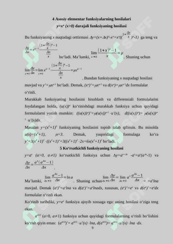Hosilanii geometrik masalalarga tadbiqlari 8