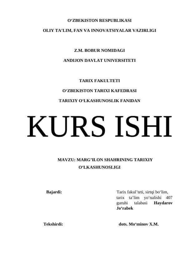 MARG’ILON SHAHRINING TARIXIY O‘LKASHUNOSLIGI 1