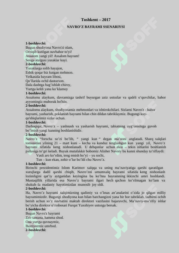“NAVRO’Z” bayramiga bag’ishlab o’tkazilgan tadbir ssenariysi 2